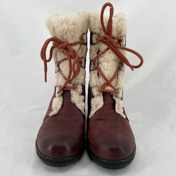 Sorel Joan of Arctic II Cattail Leather Suede Shearling Trim Wedge Mid Boots 9 - Picture 7 of 16